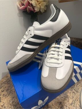 adidas White & Black Low-Top Sneakers with Gum Sole
